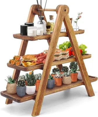 Tablett 3-lagig - Holz Servierplatte - Geschichteter Cupcake Ständer - Dekoratives Tablett - Lebensmittel Display