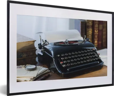 Produktbild von MuchoWow® MuchoWow® Gerahmtes Poster Schreibmaschine - Retro - Schwarz 60x40 cm - Poster mit zchwarzem Bilderrahmen - Schlafzimmer - Plakat in Rahmen - Drucken
