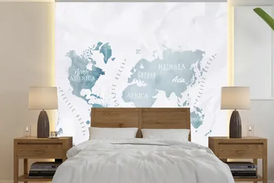 Produktbild von MuchoWow® Fototapete für Wohnzimmer oder Schlafzimmer Wandtapete Vinyl Motivtapete Weltkarte - Blau - Ölfarbe - 240x240 cm - Schlafzimmer-Tapete