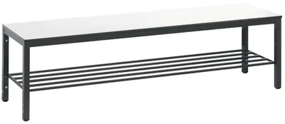 Produktbild von Garderobenbank, Sitzfläche HPL-Platte weiß, mit Schuhrost, BxTxH 1500x353x401 mm, 4 Füße, Gestell RAL 7021