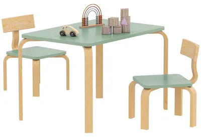 Image de Table enfant avec chaises, lot table et 2 chaises enfant en bois pour dessiner, jouer, šŠtudier, 78x53x53cm, vert