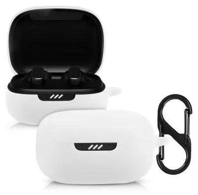 Produktbild von kwmobile Schutzhülle für JBL Live Pro Plus Hülle - TPU Silikon Case für Kopfhörer Ladecase - stoßfestes Cover mit Karabiner - Weiß
