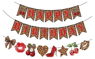 Image de Guirlande d'anniversaire, motif léopard, couleur rouge, 180 cm