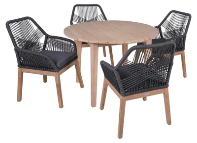 Produktbild von Garden Pleasure Gartenmöbel Set ARVADA / POMONA Set 1, Tisch Ø 110 + 4 Sessel Dunkelgrau, Akazie / Rope Dunkelgrau / Kissen 100 % Polyester