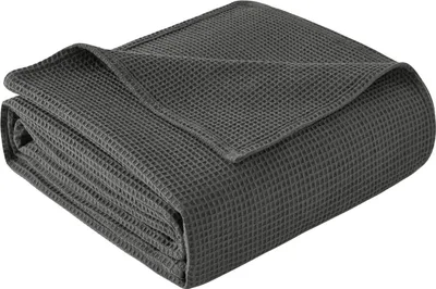 Produktbild von WOLTU Tagesdecke 100% Baumwolle, Wohndecke in Waffeloptik, Dunkelgrau, 220x240cm