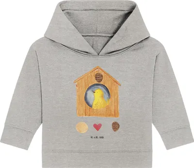 Produktbild von Mr. & Mrs. Panda Organic Baby Hoodie Vogel Haus 24. - 36. Monat - Heather Grey - Geschenk, Wohnung, Vögel, Kapuzenshirt, Zuhause, Kapuzensweatshirt, Lustige Sprüche