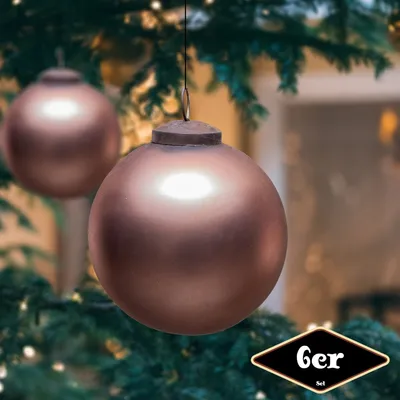 Produktbild von Christbaumkugelset, Rund, 6er Set | Glas, Orange-braun | H11,0xB10,5cm