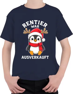 Produktbild von Rentier war t Pinguin Weihnachten lustig Geschenk Uni Kinder T-Shirt, Navy, 104