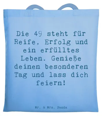Produktbild von Mr. & Mrs. Panda Shopping Tasche Spruch 49. Geburtstag - Sky Blue - Geschenk, Stoffbeutel, Jutebeutel, Happy Birthday, Glück, Glückwunsch, Jubilaeum, Laptoptasche, Party