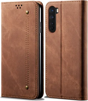 Image de Etui OnePlus Nord, Etui portefeuille en cuir avec fermeture magnétique et fonction stand pour OnePlus Nord Marron
