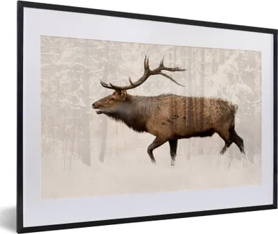 Produktbild von MuchoWow® MuchoWow® Gerahmtes Poster Elch - Wald - Geweih 60x40 cm - Poster mit zchwarzem Bilderrahmen - Schlafzimmer - Plakat in Rahmen - Drucken