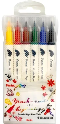 Immagine prodotto di Pentel SESW30C-6 PentelArts BrushSignPen Penna a pennello Twin, set da 6