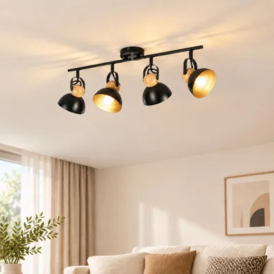 Obrázek produktu pro ZMH Stropní svítidlo se 4 žárovkami, patice E27, 350° otočné, kovové, retro design, bodové světlo, vhodné do chodby, ložnice, obývacího pokoje, kuchyně, vnitřní osvětlení