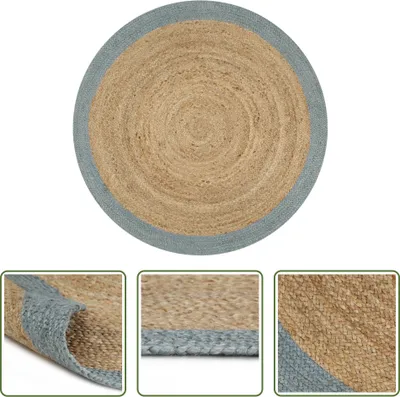 Produktbild von The Living Store Teppich Handgefertigt Jute mit Olivgrünem Rand 120 cm