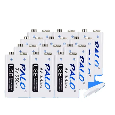 Obrázek produktu pro Nabíjecí baterie 9V, kapacita 650mAh, nabíječka Micro USB, 12 kusů