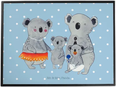 Produktbild von Mr. & Mrs. Panda schreibtischmatte Koala Familie - Blau Pastell - Geschenk, Mama, Papa, Kinder, schreibtischunterlage, schreibauflage, tischmatte, schreibtischunterlagen