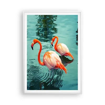 Produktbild von Gerahmtes Poster - Weißer Rahmen - Rosa Flamingos Wasser - 70x100 cm - Wand Bild - Wanddeko - Wandbilder - Kunstposter - Wandposter - Bilderrahmen - Bilder - Kunstdruck - Wandbild - P2WPA70x100-4203