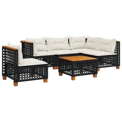 Image de vidaXL Ensemble de salon de jardin 6 pièces avec coussins noir poly rotin