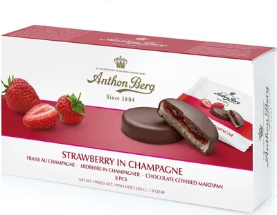 Image de Anthon Berg - Pralines à la pâte d'amande - Fraise au Champagne 220g