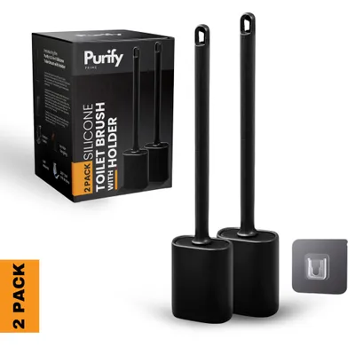 Produktbild von Purify Prime 2er-Set Silikon-WC-Bürsten mit Halter, schnelltrocknend & hygienisch, zur Wandmontage oder freistehend – Schwarz