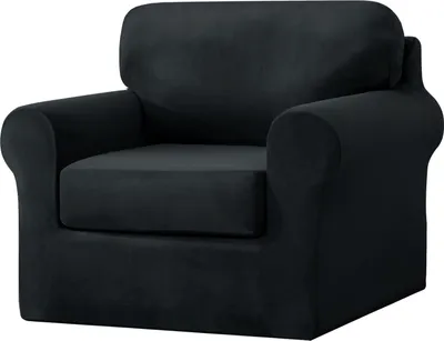 Produktbild von 1-Sitzer-Sofabezug mit separaten Kissen- und Rückenlehnenbezügen, 3-teiliger Stretch-Sofabezug, Sesselbezug, Ersatz-Möbelschutz (Stuhl, Schwarz)