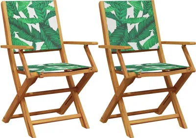 Produktbild von vidaXL Gartenstühle 2 Stk. Blattmuster Massivholz Akazie & Stoff