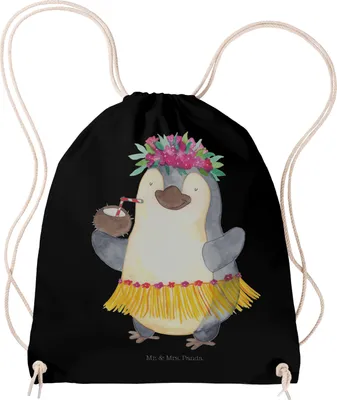 Produktbild von Mr. & Mrs. Panda Stoffbeutel Pinguin Kokosnuss - Schwarz - Geschenk, Kleiner Rucksack, Urlaub, Hawaii, Erholt, Ferien, Jutebeutel, wander, Beutel, gym tasche, festival