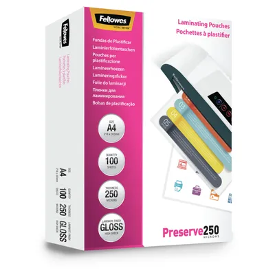 Obrázok produktu pre Fellowes 5401802, Priehľadná, Lesklý, A4, 0,25 mm, 210 mm, 1 mm