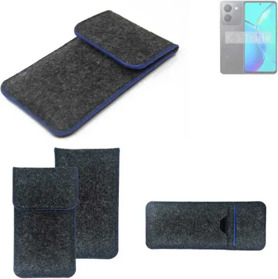 Produktbild von K-S-Trade Handy-Hülle Schutz-Hülle kompatibel mit Vivo Y36t Filztasche Pouch Tasche Case Sleeve Filzhülle dunkelgrau, blauer Rand