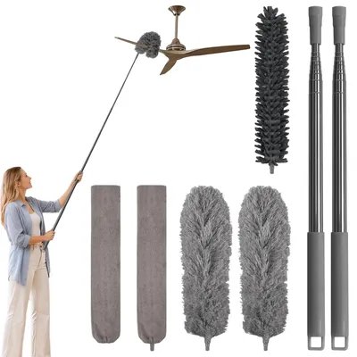 Produktbild von Staubwedel Teleskopstange Staubtuch - 250 cm - Waschbares Mikrofaser - 7-teilig - Grau