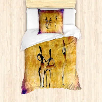 Produktbild von ABAKUHAUS afrikanisch Mantele, Einheimische Frauen Tanzen, Milbensicher Allergiker geeignet mit Kissenbezügen, 135 cm x 200 cm - 80 x 80 cm, Tan Lila