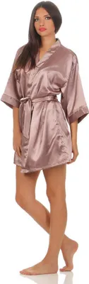 Produktbild von Damen Morgenmantel kurzer Kimono in Satin-Optik; Cappuccino XL