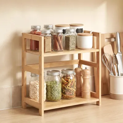 Produktbild von SONGMICS Gewürzregal mit 2 Ebenen, Küchenregal, für Arbeitsplatte, Küche, beige