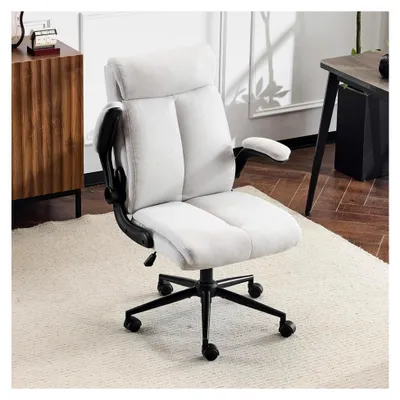 Produktbild von Ergonomischer Bürostuhl mit hochklappbaren Armlehnen, Drehstuhl mit Wippfunktion 105°-120°, höhenverstellbar, drehbar, 150 kg Tragfähigkeit (Leinen, Hellgrau)