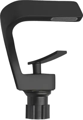 A black faucet on a white background.