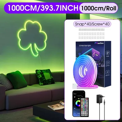 Image de Guirlande lumineuse LED néon - Lumière RGB flexible - 10 mètres - Contrôle via application/télécommande - Synchronisation musicale - Étanchéité IP65 - 24 V - Prise européenne