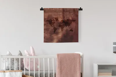 Produktbild von MuchoWow® Wandteppich Wandbehang Weltkarte - Braun - Rot 60x60 cm Tapisserie Dekoration Wandtuch - Dekorationen - Wand Decke