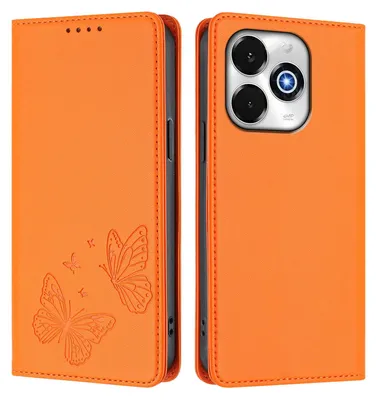 Produktbild von Lederhülle für Umidigi G100X, Schmetterling Prägung Leder Brieftasche Schutzhülle mit Ständer Orange