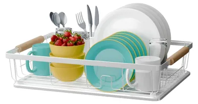 Produktbild von Abtropfgestell Geschirr Edelstahl Weiß 43x31,5x11,3 cm - Geschirrabtropfgestell Kitchen - Geschirrständer - Moderne Abtropfgestell - Dish Drainer