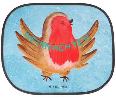 Produktbild von Mr. & Mrs. Panda Sonnenschutz Auto Rotkehlchen Weihnachten - Eisblau - Geschenk, saugnapf, Sonnenblende, Weihnachtsgruß, Frohe, für, Winter, Vogel, Heiligabend