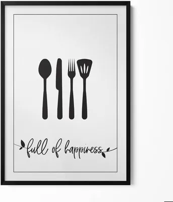 Produktbild von Beschriftung für Küche und Esszimmer „voller Glück“– Wandbild mit Rahmen – Gerahmtes Bild – Wanddekoration – 70x100 cm – Schwarz Rahmen