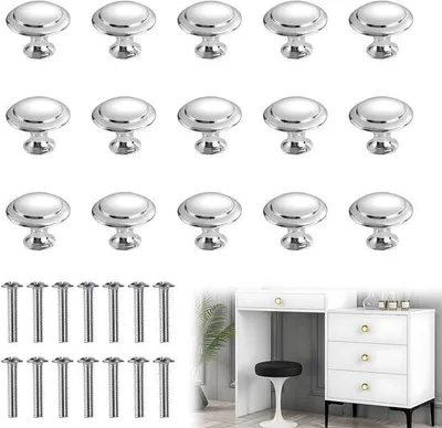 Immagine prodotto di Unyqoos® Set di 10 pomelli rotondi argentati per mobili, realizzati in acciaio inossidabile – maniglie per armadi e cassetti, design moderno e senza tempo