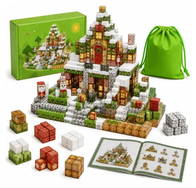 Produktbild von Aluz Magnetische Bausteine 150 Teile Weihnachts-Bauset für Kinder mit Beutel und Anleitung XXL Großes Set