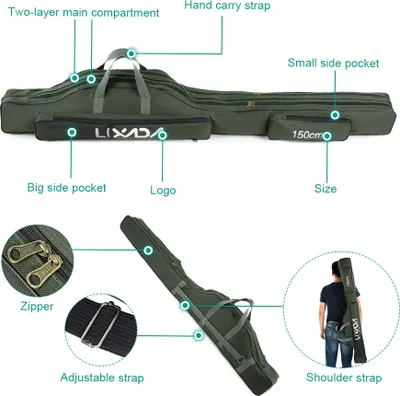 Obrázok produktu pre 100cm/130cm/150cm Rybárska taška Prenosný skladací rybársky prút Navijak taška Rybársky pól Gear Tackle Tool Carry Case Carrier Travel Bag Storage Bag Organizer