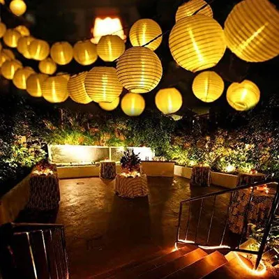 Produktbild von Solar Lichterkette Lampion Außen 6 Meter 30 LED Laternen 2 Modi Wasserdicht Solar Beleuchtung für Garten, Hof, Hochzeit, Fest Deko (Warmweiß)