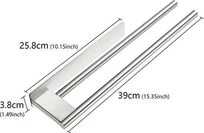 Imagen del producto de Soporte para toallas Unyqoos® de 2 brazos, 39 cm – Acero inoxidable 304, autoadhesivo (sin necesidad de taladrar), acabado cepillado, color plateado