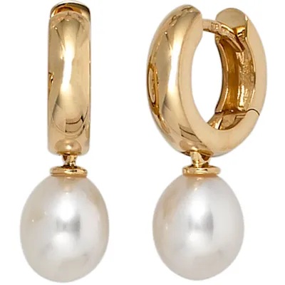 Produktbild von Ohrhänger Creolen Ohrringe Süßwasserperlen 585 Gold Gelbgold creme weiß Damen