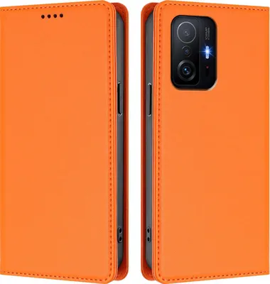 Produktbild von Handyhülle für Xiaomi 11T /Xiaomi 11T Pro, Kunstleder Klapphülle Stoßfeste Magnetische Hülle mit Ständer Orange