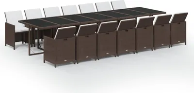 Immagine prodotto di vidaXL Set da pranzo da giardino da 15 pezzi con cuscini in poly rattan marrone