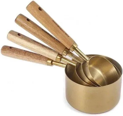 Produktbild von Famanu Messbecher Set - 4-teiliges RVS Set mit Holzgriffen zum Backen